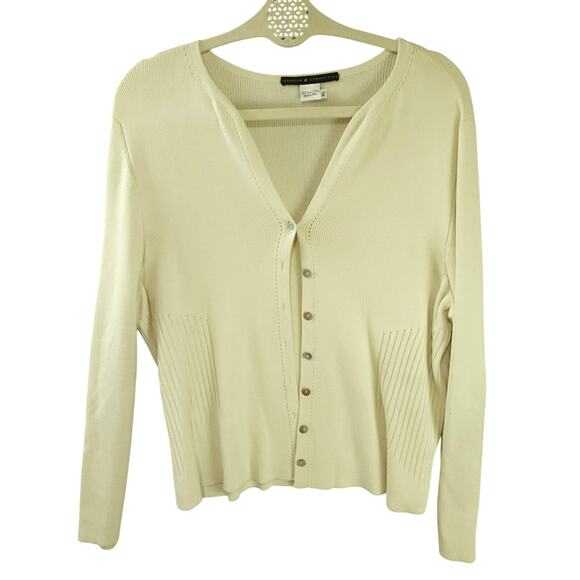 Peruvian Connection Cardigan Cream XL Button-Up 100% Pima Cotton - Picture 1 of 9